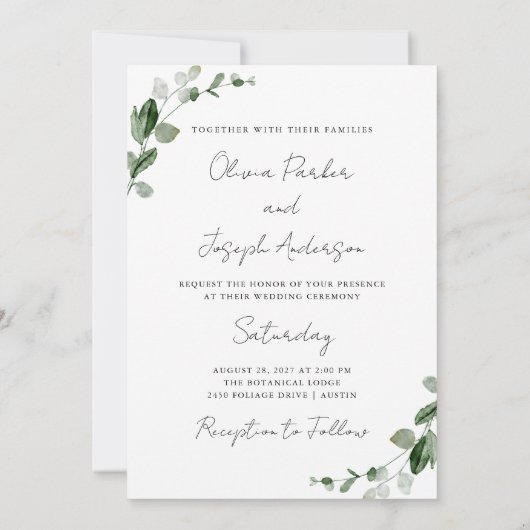Elegant Greenery | Sage Green Watercolor Hochzeit Einladung (Rückseite)