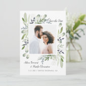 Elegant Greenery Save the Date (Stehend Vorderseite)