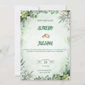 Elegant Greenery Save The Date Card Einladung (Vorderseite)