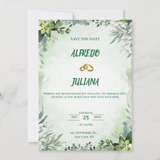 Elegant Greenery Save The Date Card Einladung (Vorderseite)