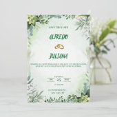 Elegant Greenery Save The Date Card Einladung (Stehend Vorderseite)