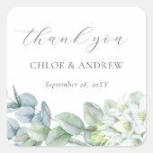 Elegant Greenery Script Vielen Dank Gastgeschenk H Quadratischer Aufkleber (Vorderseite)