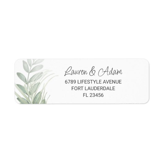 Elegant Greenery & Script Wedding Address Label (Vorne)