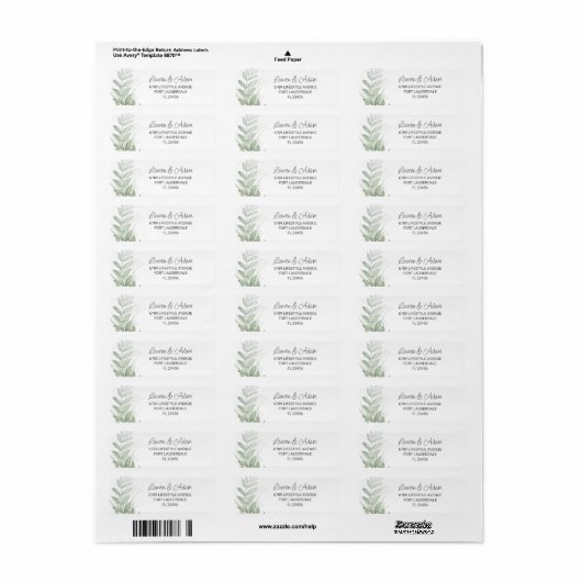 Elegant Greenery & Script Wedding Address Label (Vorne)