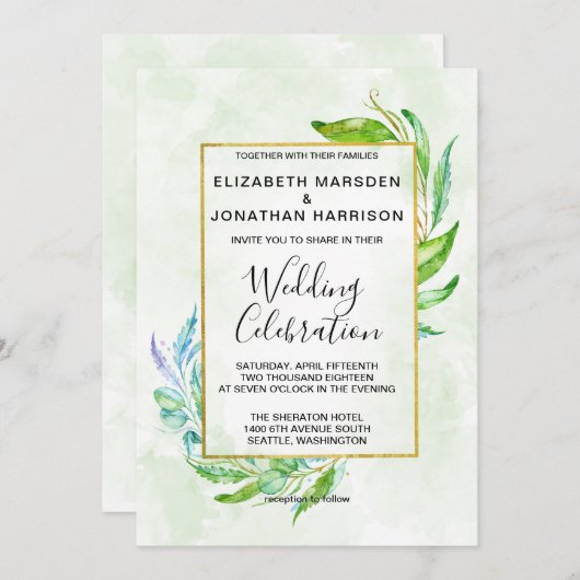 Elegant Greenery Simple Foliage Wedding Einladung (Vorne/Hinten)