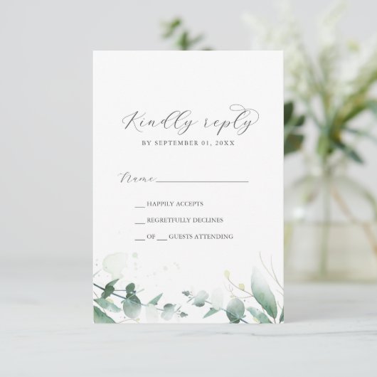 Elegant Greenery Simple RSVP Card (Stehend Vorderseite)