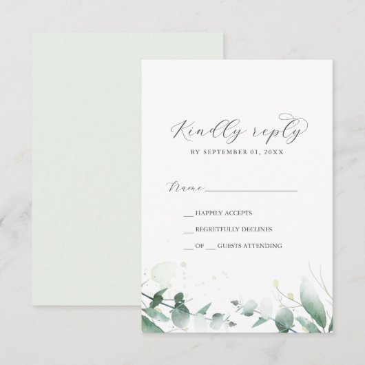 Elegant Greenery Simple RSVP Card Karte (Vorne/Hinten)