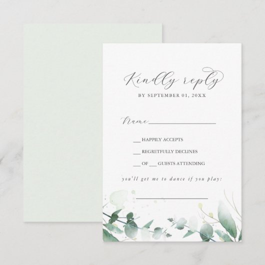 Elegant Greenery Song Request RSVP Card Karte (Vorne/Hinten)