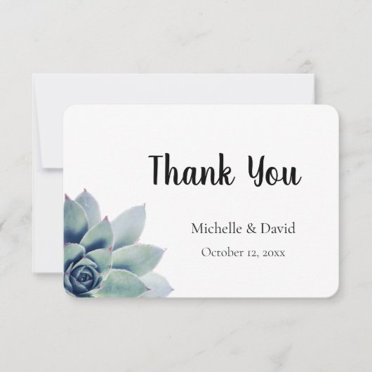 Elegant Greenery Succulent Typografy Wedding Dankeskarte (Vorderseite)