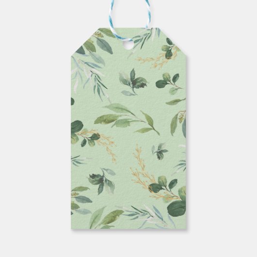 Elegant Greenery Twin Elephant Co-Ed Baby Shower Geschenkanhänger (Rückseite)