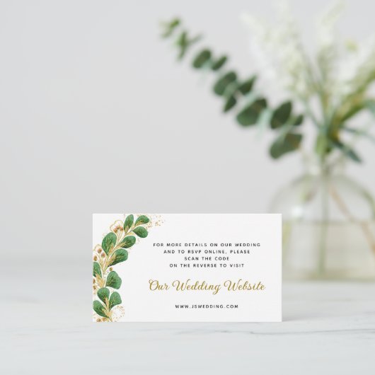 Elegant Greenery UAWG Wedding Website QR Code Begleitkarte (Stehend Vorderseite)