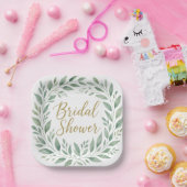 Elegant Greenery Watercolor Boho Bridal Shower Pappteller (Party)