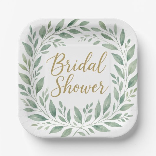 Elegant Greenery Watercolor Boho Bridal Shower Pappteller (Vorderseite)