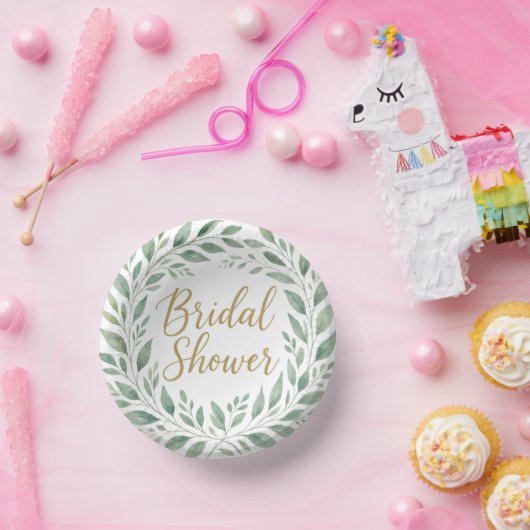 Elegant Greenery Watercolor Boho Bridal Shower Pappteller (Party)