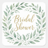 Elegant Greenery Watercolor Boho Bridal Shower Quadratischer Aufkleber (Vorderseite)