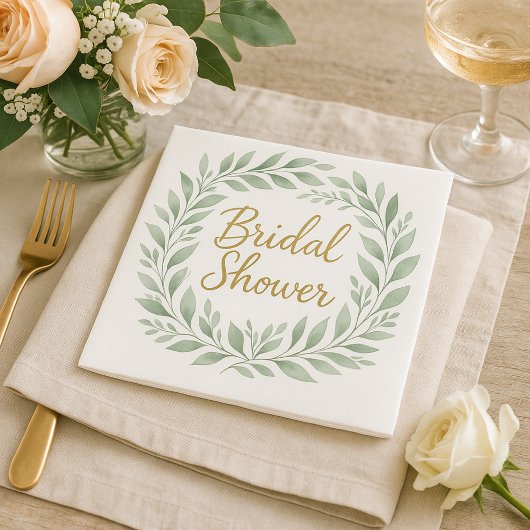 Elegant Greenery Watercolor  Boho Bridal Shower Serviette