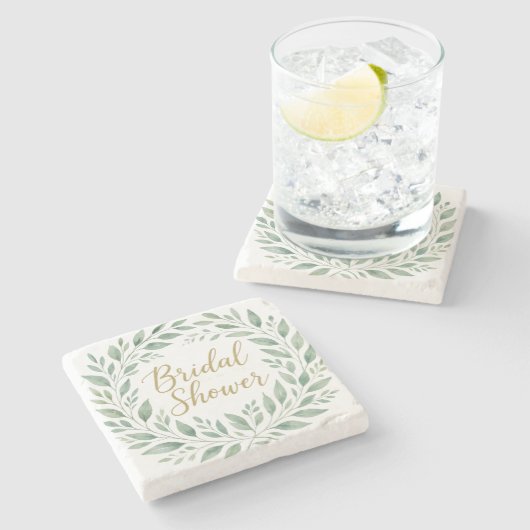 Elegant Greenery Watercolor Boho Bridal Shower Steinuntersetzer (Seitenansicht)