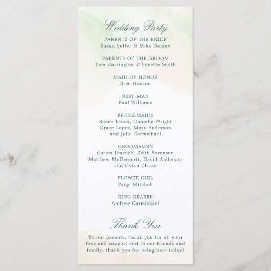Elegant Greenery Watercolor Eucalyptus Wedding Programm (Rückseite)