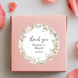Elegant Greenery Watercolor Wedding Vielen Dank Runder Aufkleber