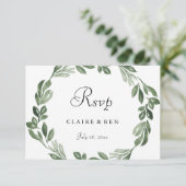 Elegant Greenery Watercolor Wreath Wedding RSVP Karte (Stehend Vorderseite)