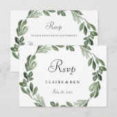 Elegant Greenery Watercolor Wreath Wedding RSVP Karte (Vorne/Hinten)