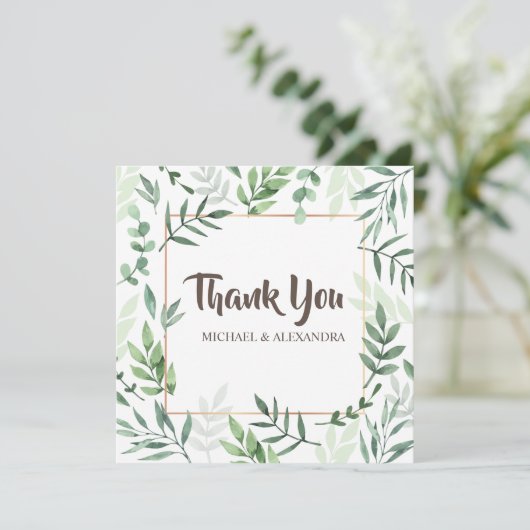 Elegant Greenery Wedding Dankeschön Karte mit Name (Stehend Vorderseite)