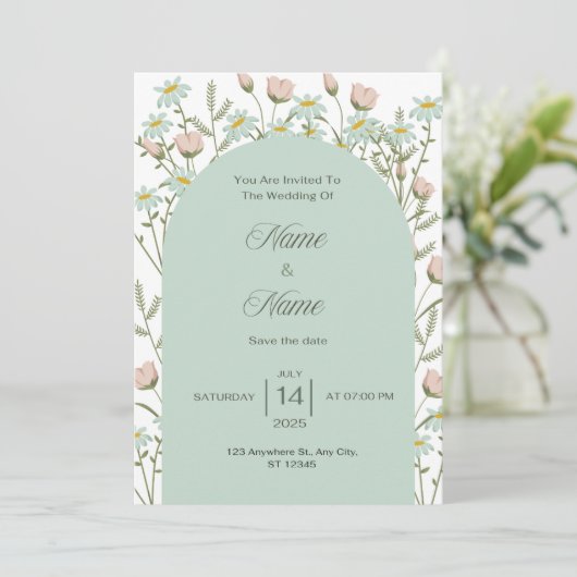 Elegant greenery wedding invitation einladung (Stehend Vorderseite)