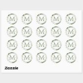 Elegant Greenery Wedding Monogram Rücksendeadresse Runder Aufkleber (Blatt)