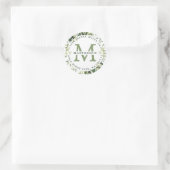 Elegant Greenery Wedding Monogram Rücksendeadresse Runder Aufkleber (Tasche)