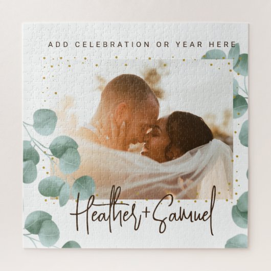 Elegant Greenery Wedding Photo and Text Puzzle (Vertikal)