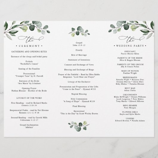 Elegant Greenery Wedding Program Tri-Fold (Rückseite)