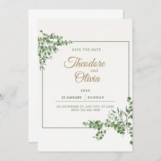 Elegant Greenery Wedding Save the Date Card Einladung (Vorne/Hinten)