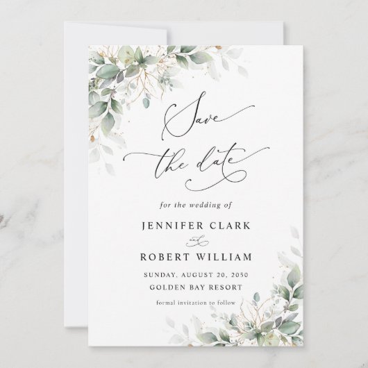 Elegant Greenery Wedding Save The Date Invitation Einladung (Vorderseite)