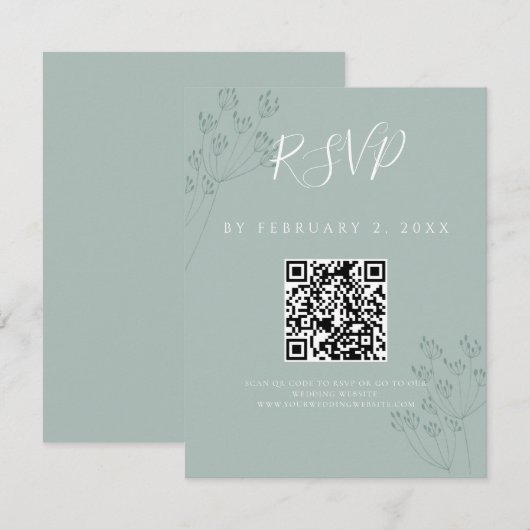 Elegant Greenery Wedding Scan Code RSVP Karte (Vorne/Hinten)