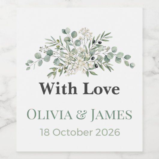 Elegant Greenery Wedding Wine Bottle Labels Weinetikett (Einzelnes Label)