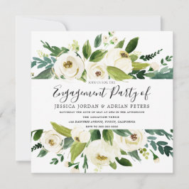 Elegant Greenery White Floral Engagement Party Einladung