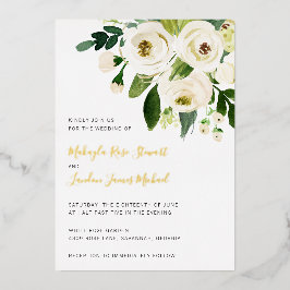 Elegant Greenery White Floral Wedding Gold Folieneinladung