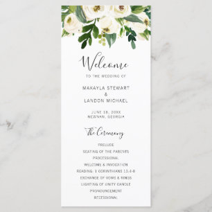 Elegant Greenery White Floral Wedding Programm