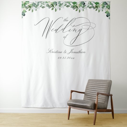 Elegant Greenery White Floral Wedding Tapestry Wandteppich (Beispiel)