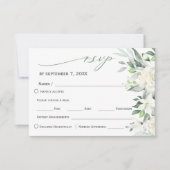 Elegant Greenery White Winter Floral RSVP Karte (Vorderseite)