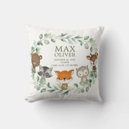 Elegant Greenery Woodland Birth Stats Boy Kinderzi Kissen
