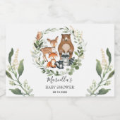 Elegant Greenery Woodland Forest Baby Animals Schaumweinetikett (Einzelnes Label)