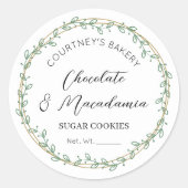 Elegant Greenery Wreath Bakery Cupcakes Cookies Runder Aufkleber (Vorderseite)