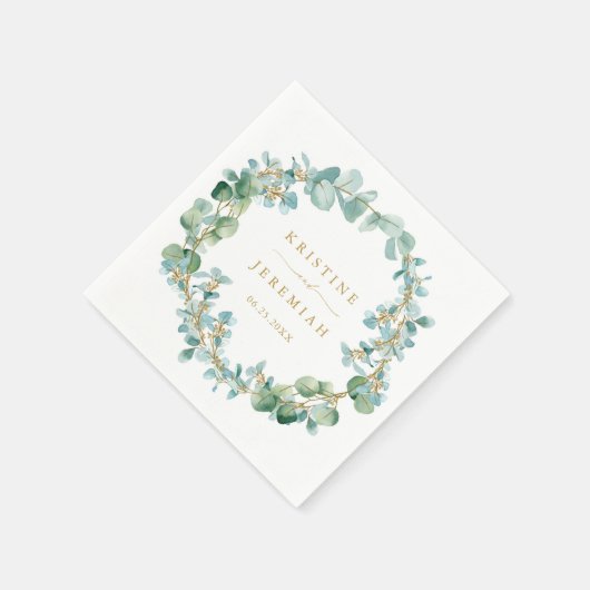 Elegant Greenery Wreath Gold Eucalyptus Wedding Serviette (Ecke)