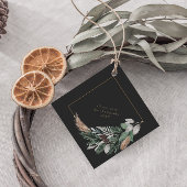 Elegant Greenery Wreath on Black Merry Christmas Geschenkanhänger