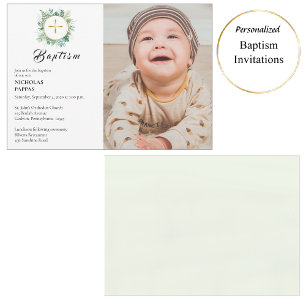 Elegant Greenery Wreath Orthodox Christliche Taufe Einladung