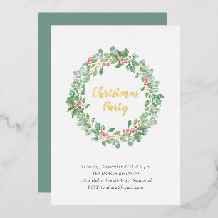 Elegant Greenery Wreath Rustikales Weihnachtsfest Folieneinladung