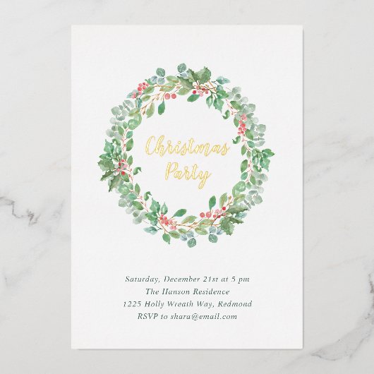Elegant Greenery Wreath Rustikales Weihnachtsfest Folieneinladung (Vorderseite)