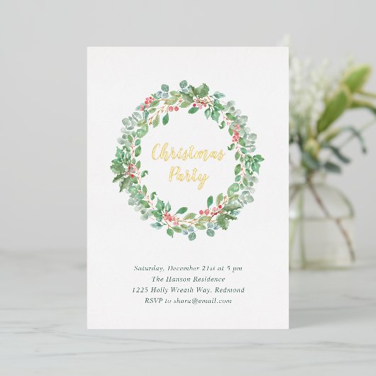 Elegant Greenery Wreath Rustikales Weihnachtsfest  Folieneinladung (Stehend vorne)