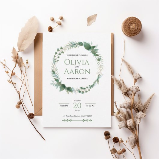 Elegant Greenery Wreath Wedding Invitation Einladung